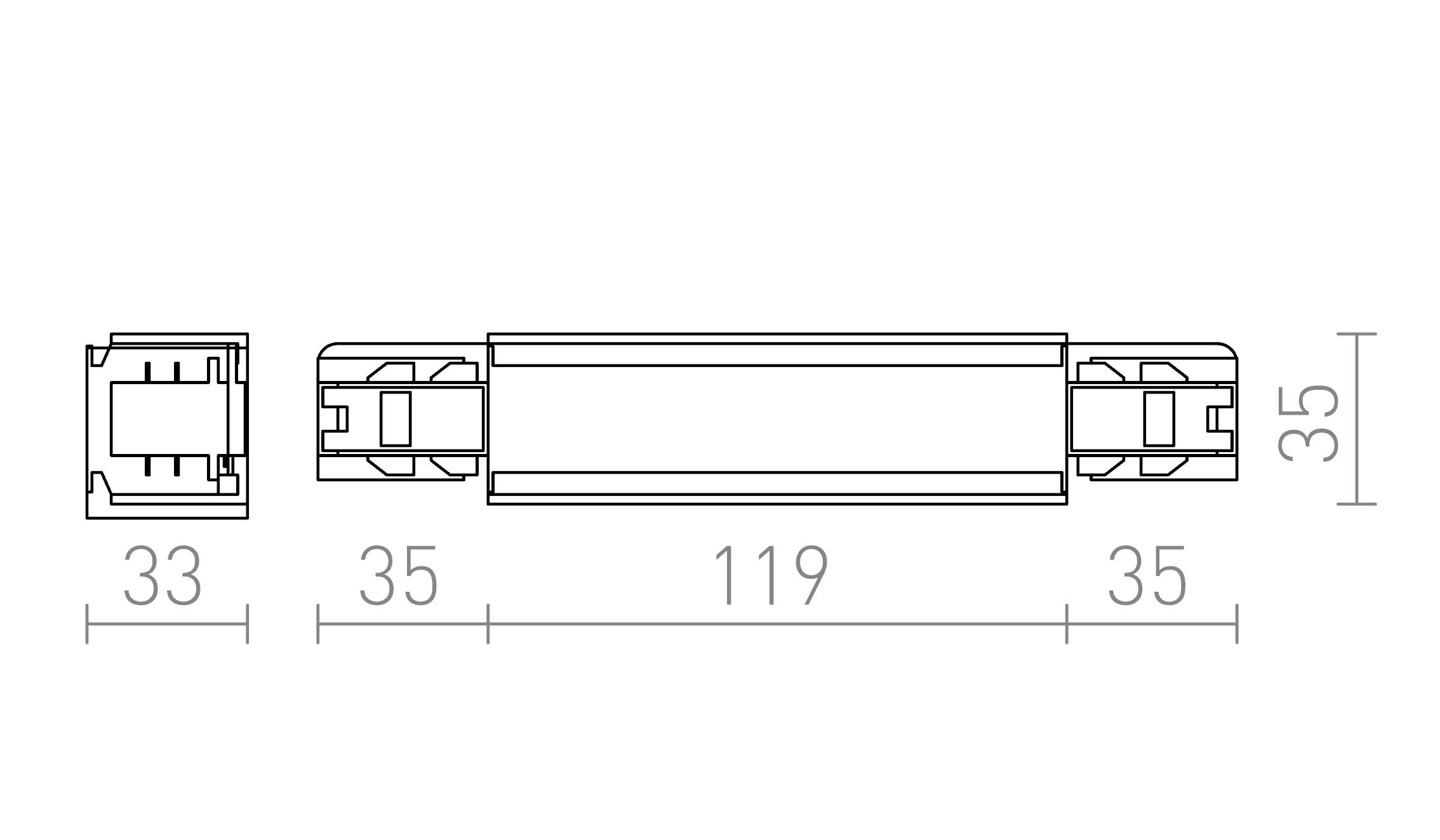 EUTRAC recht verbindingsstuk met voedingsmogelijkheid lamp - Product sketch