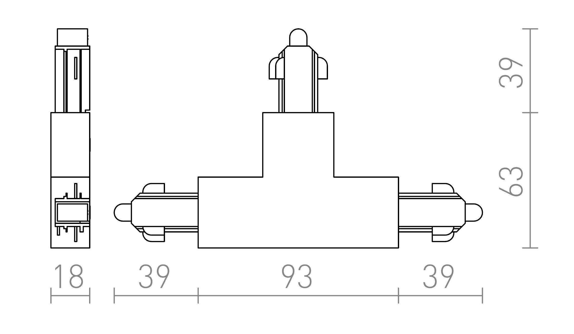 1F T koppelstuk (links) - Product sketch