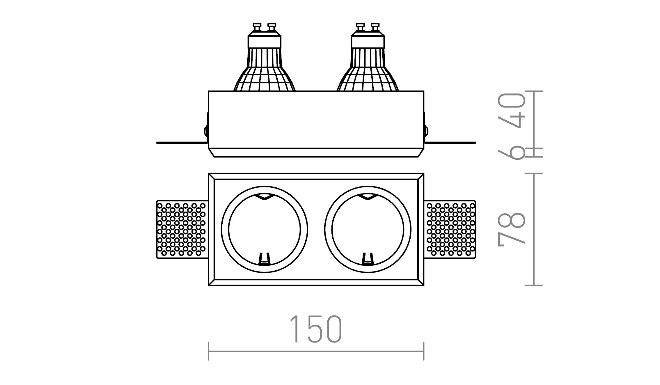 QUO R II vgradna lampa - Product sketch