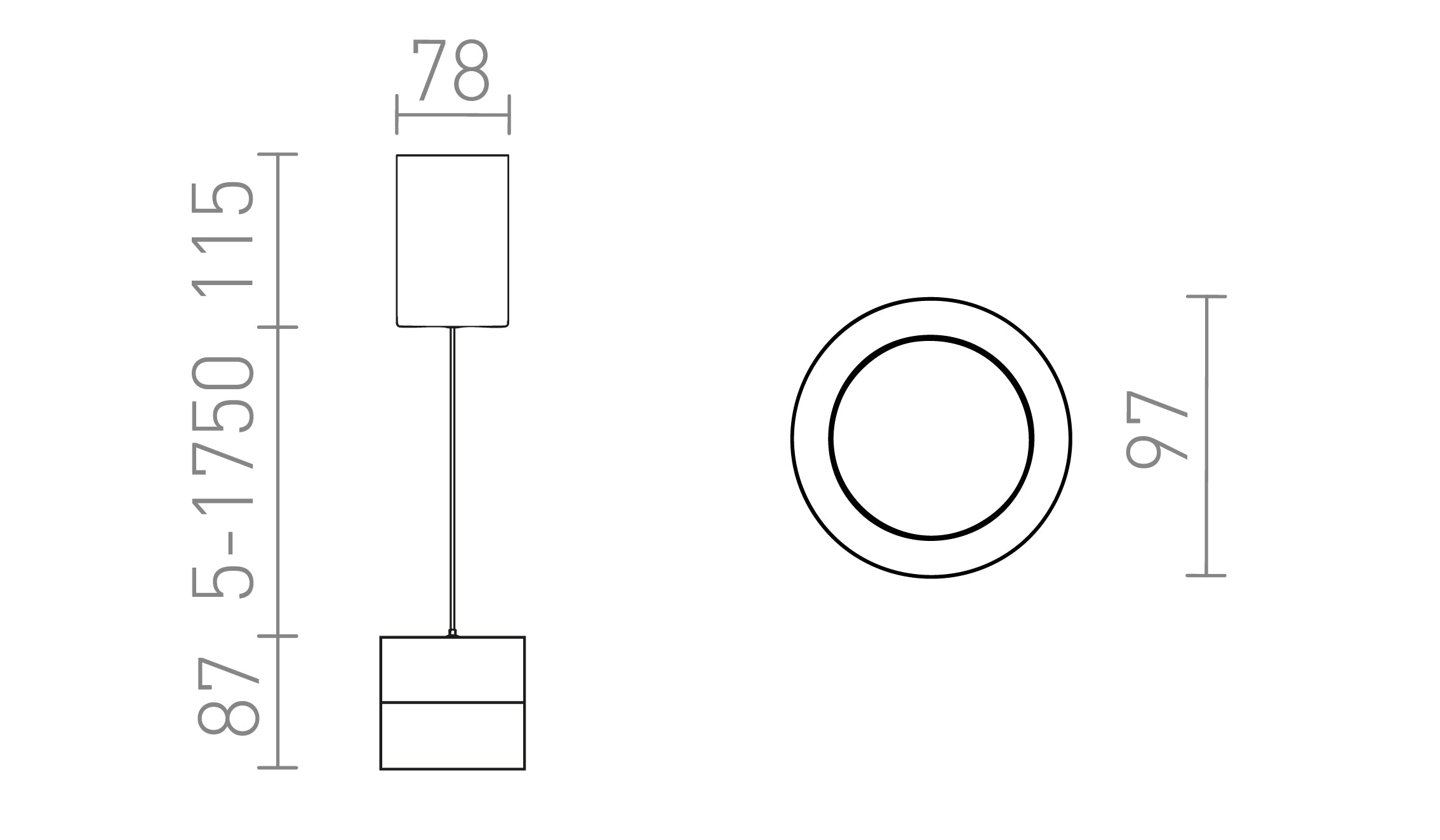 JUNIPER ρυθμιζόμενο ύψος μενταγιόν λαμπτήρας - Product sketch