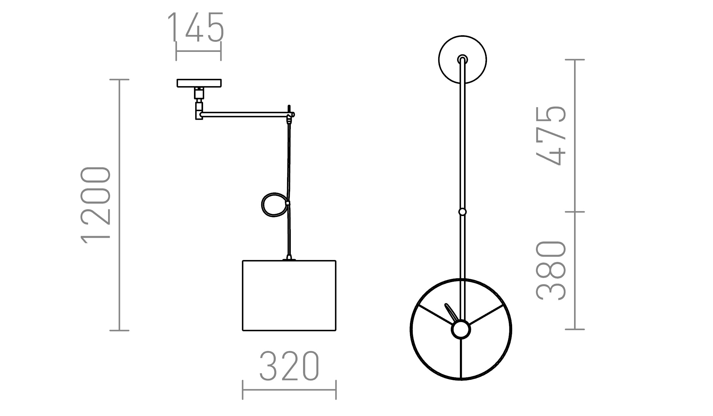 BROADWAY HANGLAMP OP FLEXIBELE ARM - Product sketch