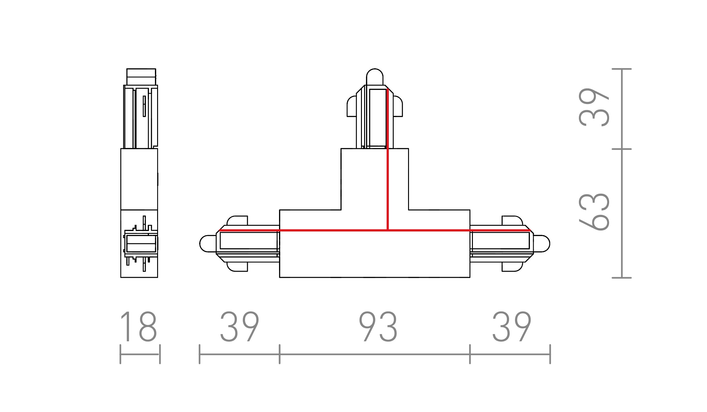 T KOPPELSTUK VOOR 1F. STROOMRAIL (LINKS) - Product sketch