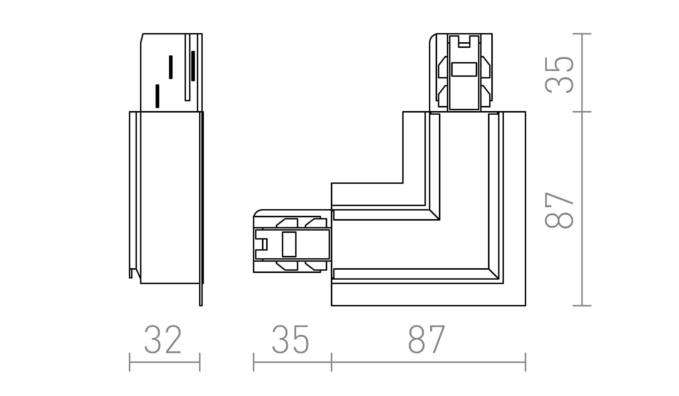 EUTRAC L KOPPELSTUK (UIT) VOOR INBOUW STRIP - Product sketch