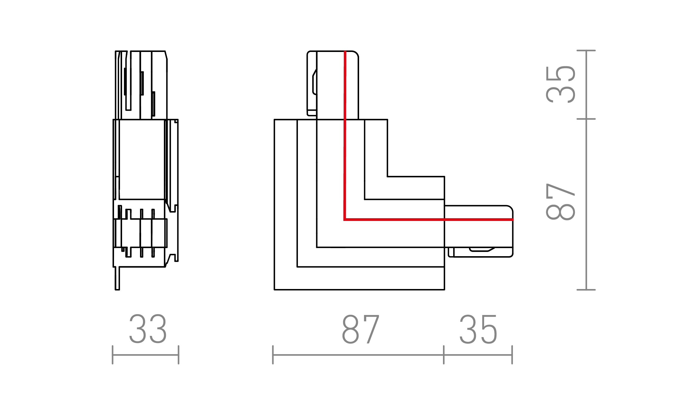 EUTRAC L KOPPELSTUK (IN) VOOR INBOUW STRIP - Product sketch